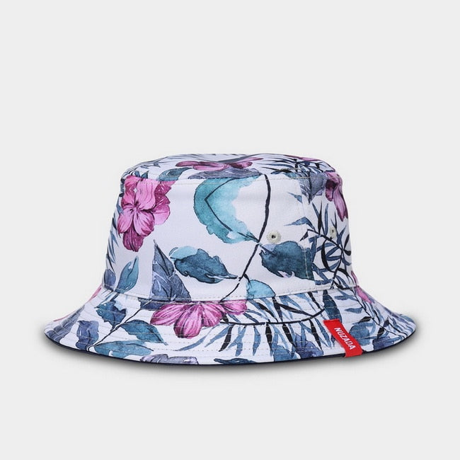 NUZADA Print Bucket Hat Sommerhüte für Frauen Fischerhut Baumwolle faltbar weibliche Sonnenschutzkappen doppelseitig kann getragen werden