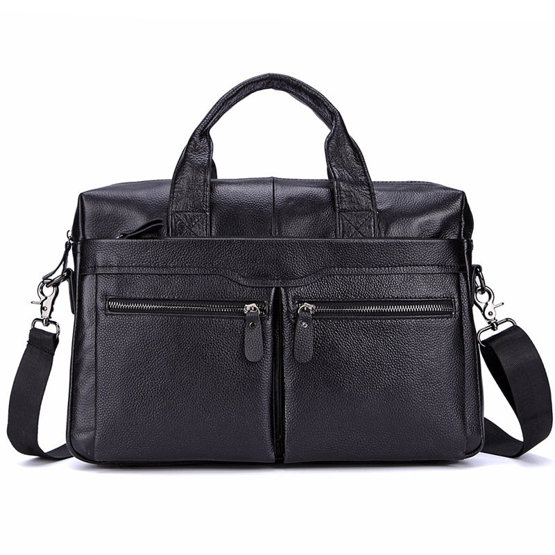 Black Men Genuine Leather Handbags Large Leather 14&quot; Laptop Messenger Bags Business Men&