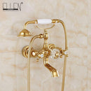 Luxury Crystal Handle Bathtub Gold Brass Faucet with Hand Shower Telephone Type Bath Faucets Sets Mixer Tap Wall Mounted EL8310G