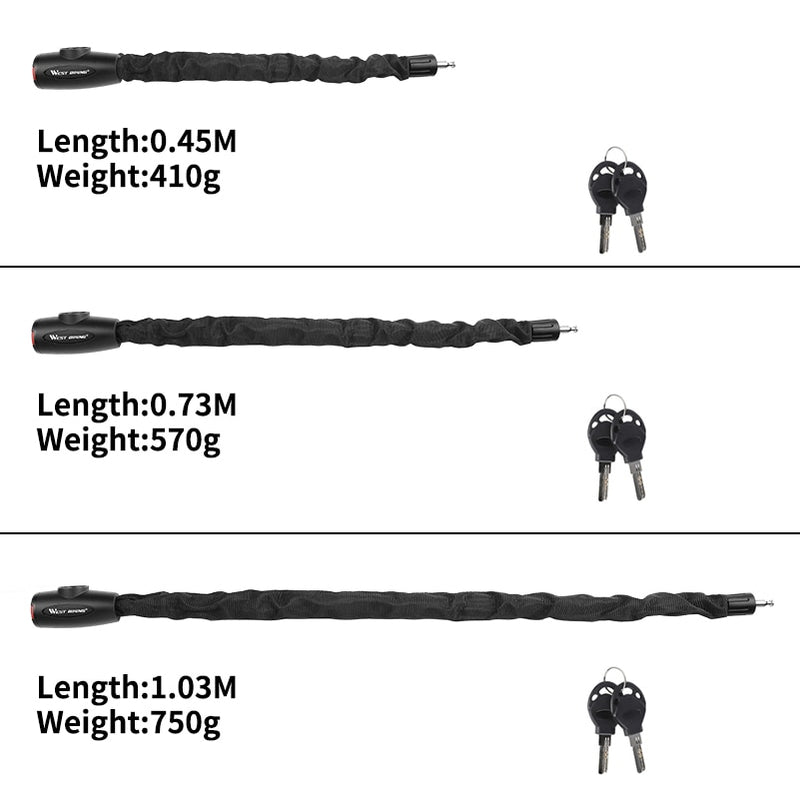 WEST BIKING Fahrradschloss MTB Rennrad Sicherheit Diebstahl Kettenschloss mit 2 Schlüsseln Outdoor Radfahren Fahrradzubehör Fahrradschloss