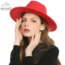 WELROG, sombreros Fedora negros y rojos para mujer, sombreros de fieltro de lana de imitación, sombrero de fieltro de Panamá, sombreros de invierno para hombre, sombreros de Jazz, sombrero Trilby para mujer