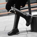 New Women Boots Knee High Boots Square Heels Fashion Round Toe Rubber Sole Woman Leather Shoes Winter Black