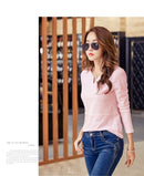 FEKEHA Weißes T-Shirt Frauen Frühling Herbst Baumwolle Weibliche Langarm T-Shirts V-Ausschnitt Damen Tops Lässige T-Shirts