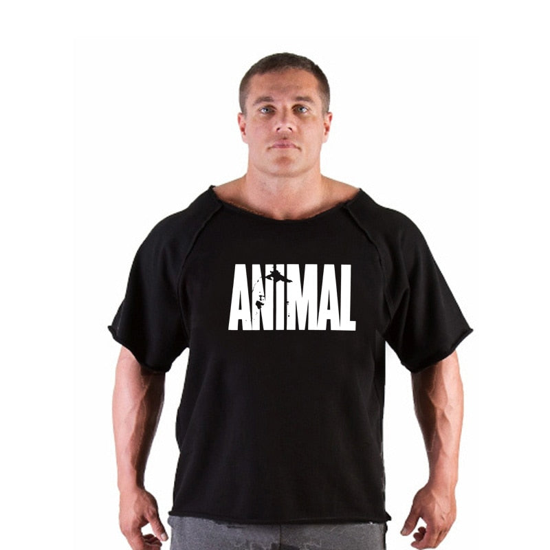 ANIMAL New Men Short Sleeve Cotton t-shirt Summer Casual Fashion Gym Fitness Bodybuilding T shirt Male Loose Tees Tops Clothing