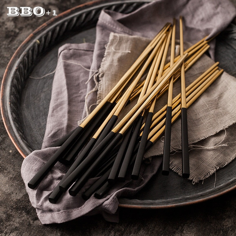 Stainless Steel Chop stick Black Gold Korean Chopsticks Metal Chopstick Sushi Japan Dinnerware Restaurant Flatware 2/5/10pairs