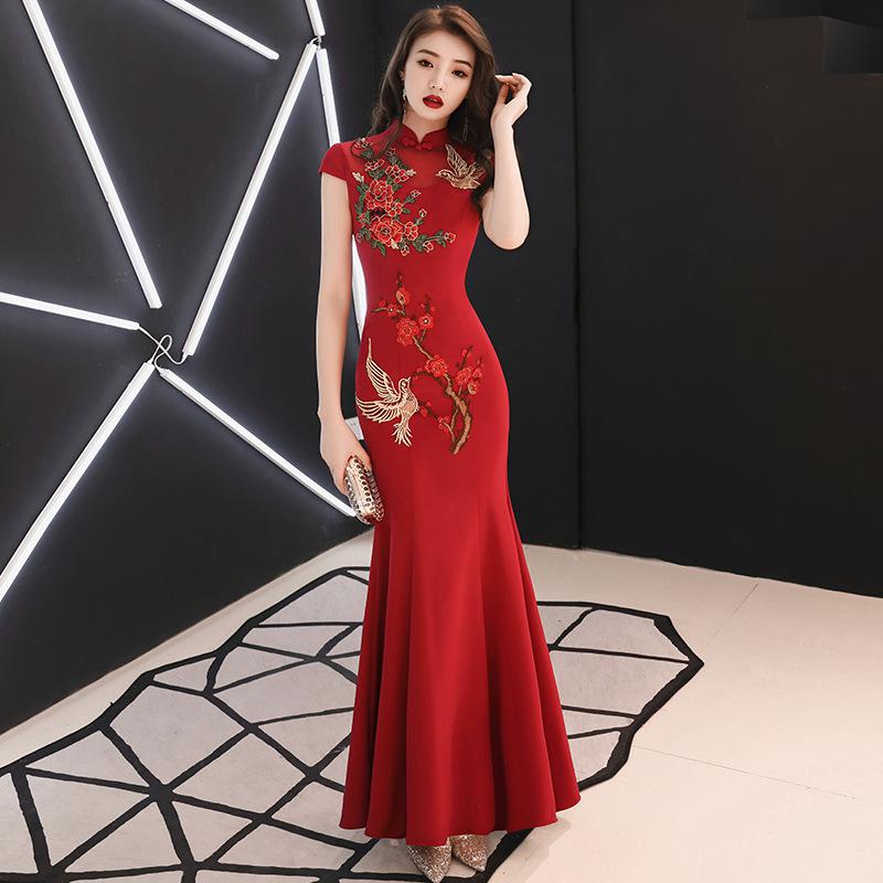 Stickerei Chinesisches Traditionelles Plus Größe 3XL Vestidso Cheongsam Elegante Braut Hochzeit Kleid Meerjungfrau Sexy Langes Qipao S-180