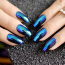 Super Holographice Coffin Nails Mirror Blue Chrome Sparkly Ballerina Fake Nails Mittelgroße Maniküre-Spitzen mit Klebeaufkleber