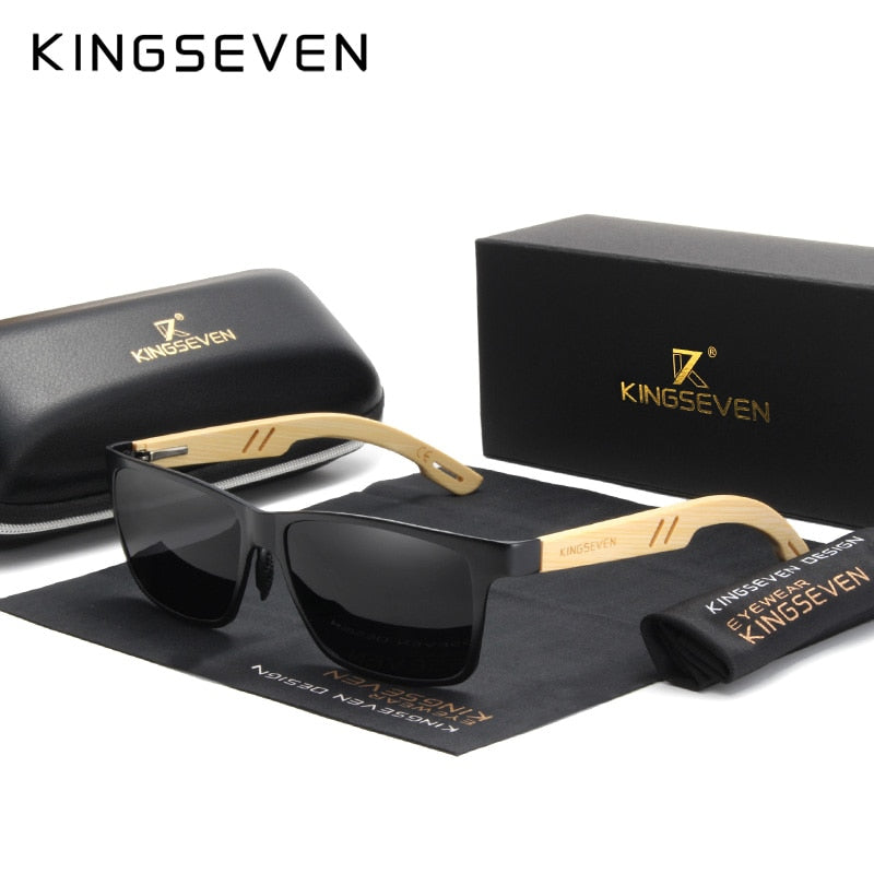 KINGSEVEN Brand Original Design Aluminum+Bamboo Natural Wooden Handmade Sunglasses Men Polarized Eyewear Sun Glasses For Women