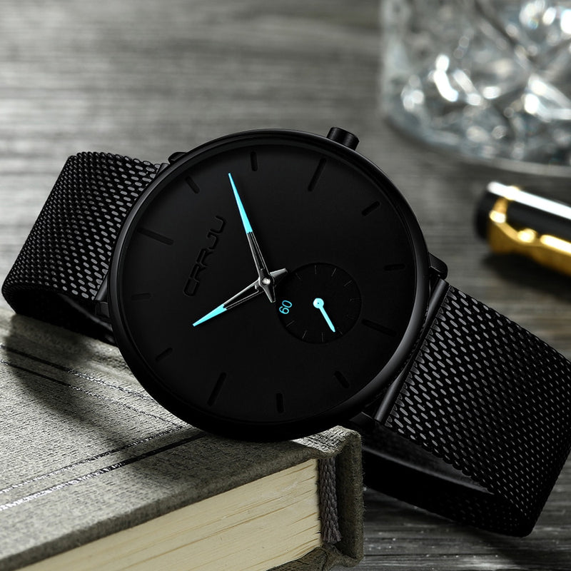 CRRJU Relojes para hombre Ultrafino Minimalista Impermeable - Reloj de pulsera de moda para hombre Vestido unisex con banda de malla de acero inoxidable