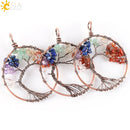 CSJA 7 Chakra Natural Stone Pendant Chip Beads Wrap Wisdom Tree of Life Antique Copper Plated Heart Pendants for Necklace E269
