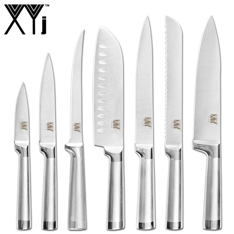 XYj Kitchen 8pcs Stainless Steel Knives Set 8 inch Knife Stand Boning Santoku Knives Fish Sushi Japanese Style Cooking Tools