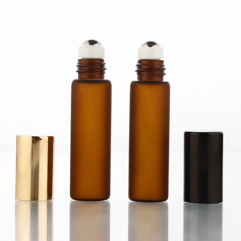 50 teile/los 5 ml mattierte bernsteinfarbene Parfümglasrolle auf Flasche mit Glas-/Metallkugel Brown Roller Ätherisches Öl Fläschchen dünn