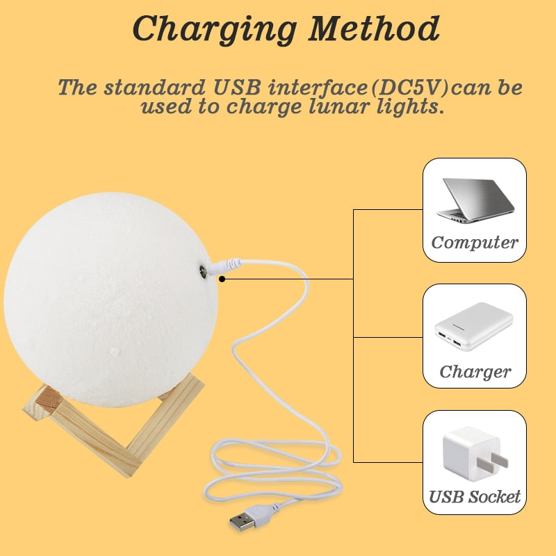Dropship 3D Print Moon Lamp 20cm 18cm 15cm Cambio de colores Touch USB Led Night Light Decoración para el hogar Regalo creativo