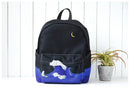Moon Wood Women Backpack Black Blue Travel Bag Print Sea Moon Casual Canvas Backpack School Bags For Teenager Girls Sac