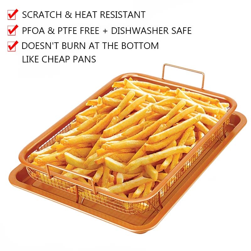 TEENRA Kupfer Backblech Öl Bratpfanne Antihaft Chips Korb Auflaufform Grill Mesh Küchenhelfer