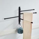 Bathroom Swivel Towel Bar with Hooks, Wall Mounted Swivel Arm Towel Rack Stainless Steel Black Towel Rail Holder with 4 Arms