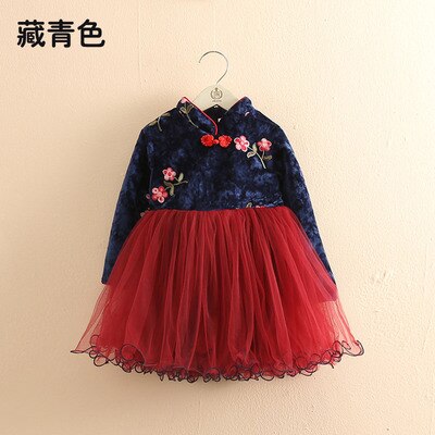 2021 invierno 2-12 años adolescente Año Nuevo bordado encaje rojo tradicional chino prendas Tang niños niñas más vestido de terciopelo