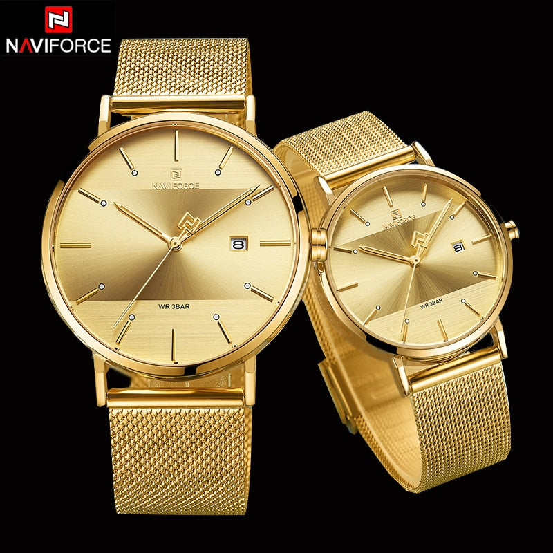 NAVIFORCE Couple Watch Luxury Quartz Mens Watch Women Simple Wristwatch Clock for Male Female Waterproof Lovers Gift Watch 2019