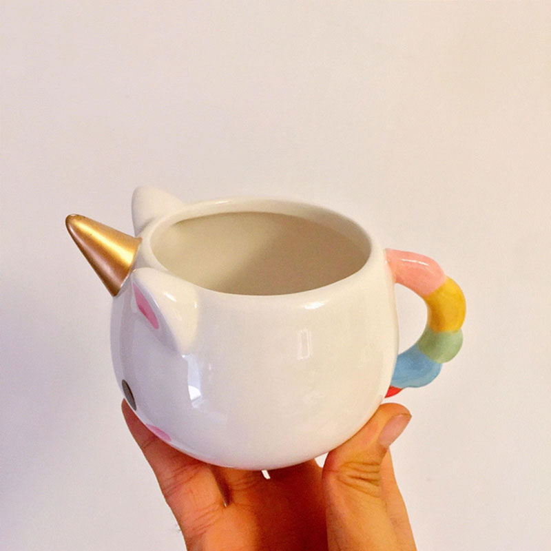Transhome Unicorn Mug 300ml Rainbow Horse Unicorn Mugs Cup Cuteness 3D Unicorn Taza de café de cerámica Gold Stereo Cute Unicorn Cups