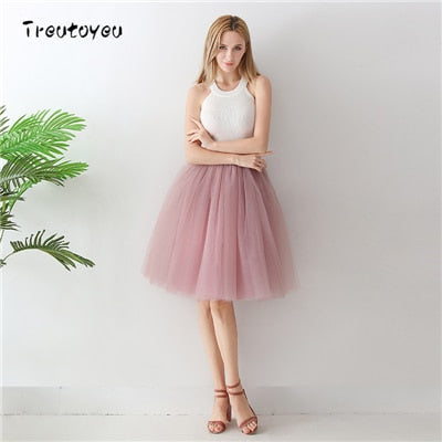 Gothic 7 Schichten 65cm Mischfarben Tutu Tüllrock Damen Streetwear Hohe Taille Falten Midiröcke spudniczki jupe rokken faldas