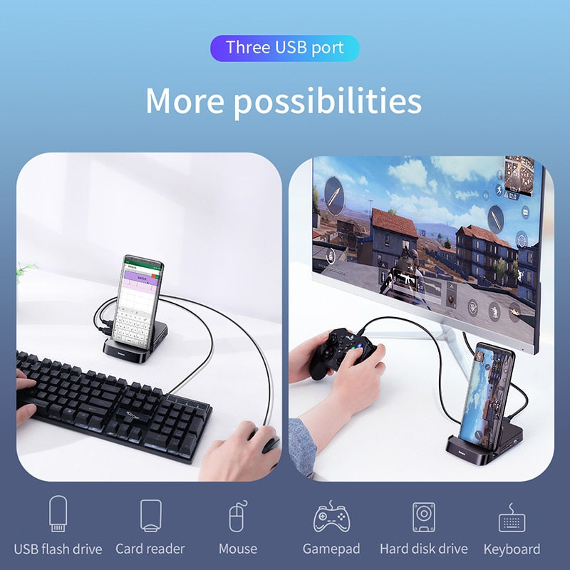 Baseus USB Type C HUB Docking Station For Samsung S20 S10 Dex Pad USB-C to HDMI-compatible USB 3.0 HUB SD TF Card PD Adapter