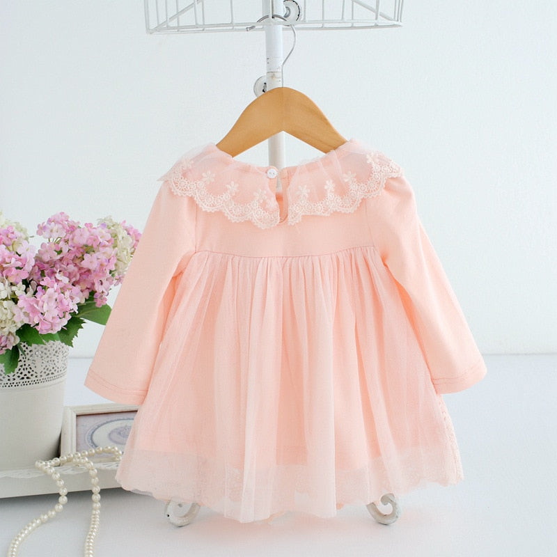 Baby Girl Dress 0-2Y Newborn Cute Baby Embroidery Cotton Dress Infant Baby Birthday Dress Baby Clothes with Toy Bear 2 Color