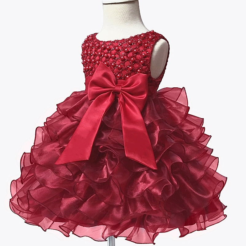 Tutu Friesen Blume Baby Mädchen Kleid für Hochzeitsfeier ärmellose Säuglingsbabykleider für 1. Geburtstag Kleinkind Taufe Kleidung