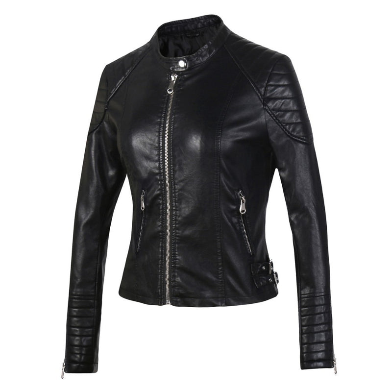 2021 Mode Damen Elegant Reißverschluss Kunstleder Bikerjacke in Braun Schwarz Schlank Damen Mantel Casual Marke Motorrad Ledermantel