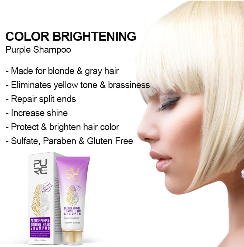 PURC Blonde Purple Hair Shampoo Entfernt Gelb- und Messingtöne für Silver Ash Look Purple Hair Shampoo Professionelle Haarpflege