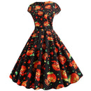 Pumpkin Print Halloween Women 2022 Summer O Neck Short Sleeve Party Robe Femme Elegant Vintage Dresses