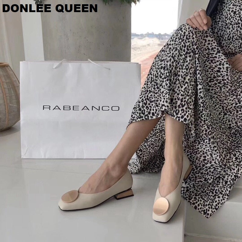 DONLEE QUEEN, zapatos planos para Mujer, tacón bajo de madera, Ballet, punta cuadrada, hebilla superficial, zapatos de marca, mocasín, talla grande 35- 41 para Mujer