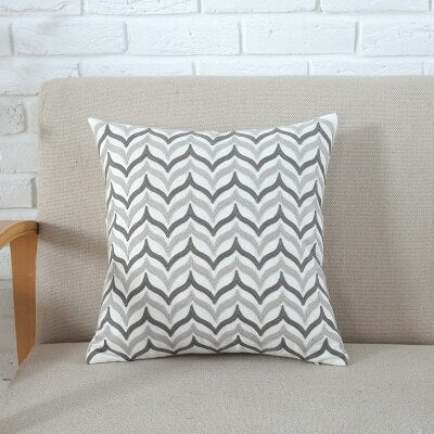 Home Decor Emboridered Cushion Cover Grey Pink Geometric Canvas Cotton Suqare Embroidery Pillow Cover 45x45cm