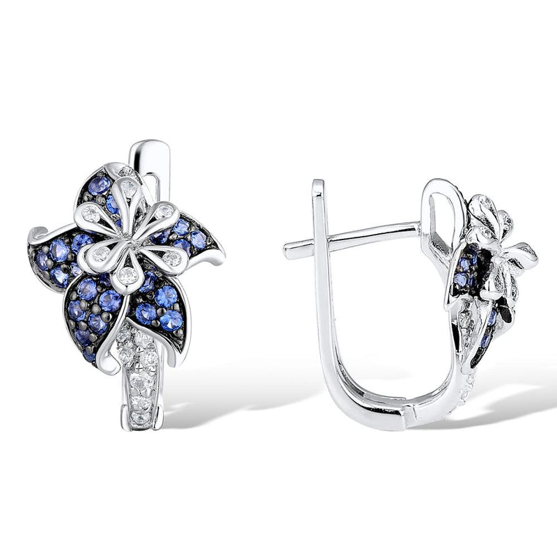 Pendientes de plata SANTUZZA para mujer, Plata de Ley 925 pura, flor de estrella rosa azul, Zirconia cúbica, joyería de moda