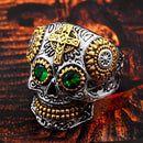BEIER Stainless Steel Gothic gold Carving kapala skull  Ring Biker Hiphop rock Jewelry Unique fashion Gift for men BR8-327