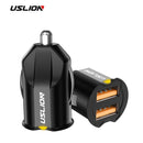USLION Mini 2 Port USB Car Charger Adapter For iPhone Samsung QC3.0 Fast Charging USB Charger Mobile Phone Dual USB Car-charger