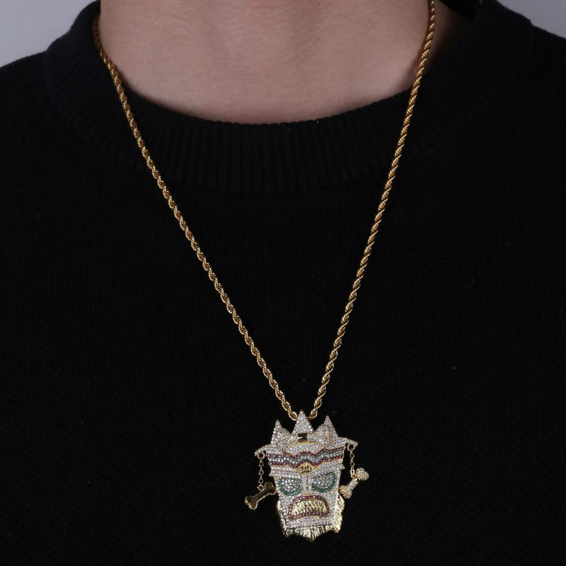 TOPGRILLZ New Iced Out UKA Mask Solid Pendant Necklace Men&