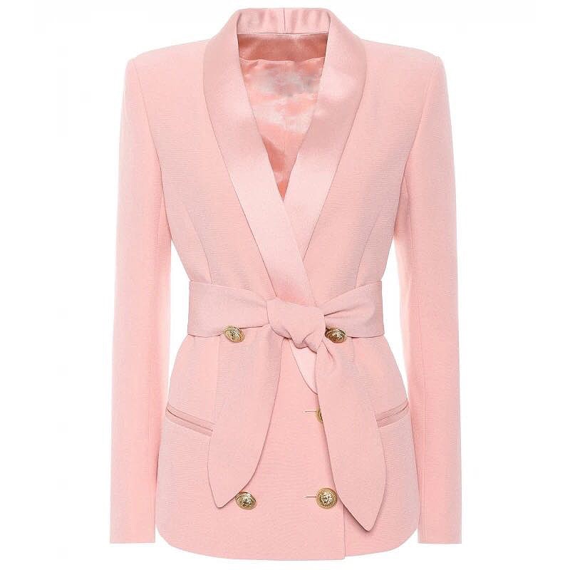 EXCELLENT QUALITY Stylish Career Blazer For Women Shawl Collar Lion Buttons Lacing Belt Blazer Jacket