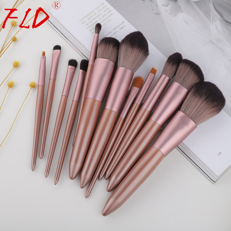 FLD 12-teiliges Make-up-Pinsel-Set mit Holzgriff Rouge-Pinsel-Set Augen-Eyeliner-Puder-Grundierung Make-up-Pinsel-Set Kosmetisches Werkzeug-Set