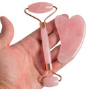 Juego de herramientas Guasha para masaje con rodillo Facial de cuarzo rosa Natural, belleza facial adelgazante, juego de masaje anticelulítico antiarrugas con caja de regalo