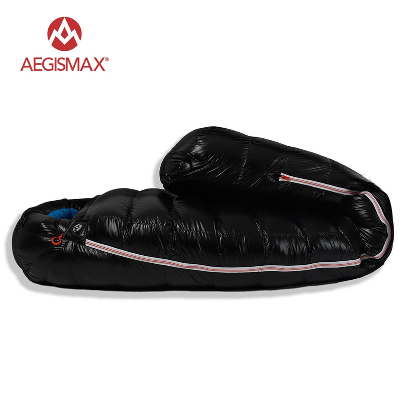 AEGISMAX 95% weiße Gänsedaunen-Mumien-Camping-Schlafsack Kalter Winter Ultraleichtes Schallwand-Design Camping Spleißen FP800 G1-G5