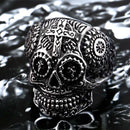 BEIER Stainless Steel Gothic gold Carving kapala skull  Ring Biker Hiphop rock Jewelry Unique fashion Gift for men BR8-327