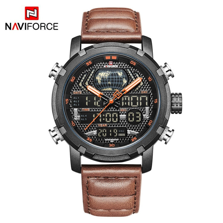 Relojes NAVIFORCE para hombre, relojes deportivos de cuero de marca de lujo para hombre, reloj Digital LED de cuarzo para hombre, reloj de pulsera militar resistente al agua