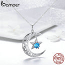 BAMOER, collares románticos de Plata de Ley 925 con luna brillante y estrella, colgantes para mujer, collar de moda, regalo de joyería SCN278