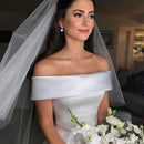 Simple A Line Wedding Dresses Satin Off The Shoulder Wedding Bridal Gowns Sweep Train Casual Dresses Zipper With Buttons Back