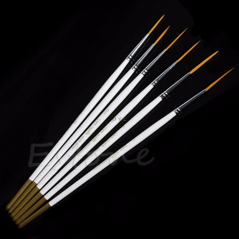 Hot 6Pcs/Set Nylon Hair Round Paint Brush Hook Line Pen Artist Draw Painting Craft