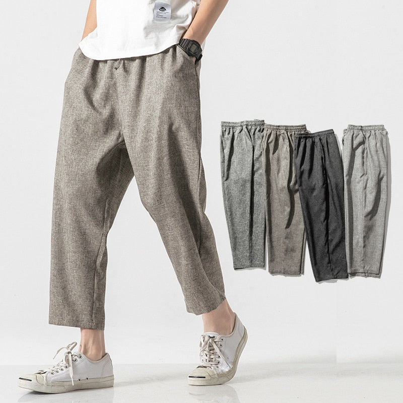 Chinese Style Harajuku Men Oversize Wide Leg Pants 2023 Mens Straight Casual Hip Hop Ankle-Length Pants Summer Male Harem Pants