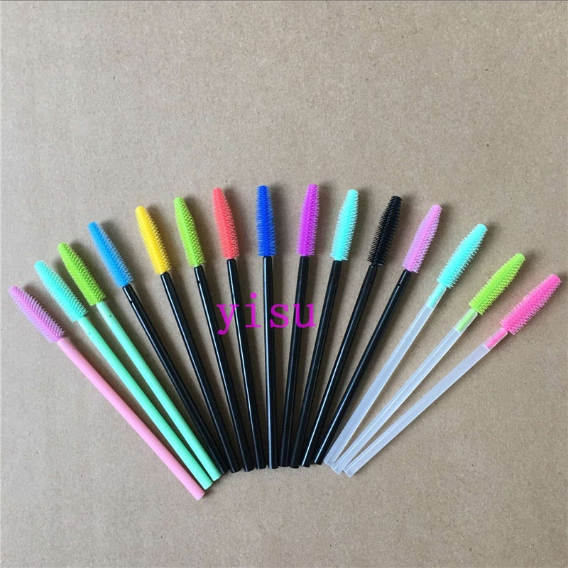 200 pcs/lot Silicone Eyelashes Brushes Mix Colors Disposable Mascara Wands Lashes Makeup Brushes For Eyelash Extension