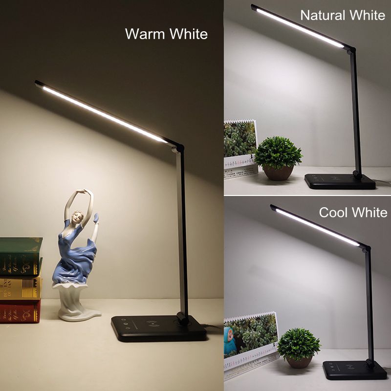 Flexible Table Lamp Led Desk Lamp Eye-Protection Book Light Qi Wireless Charging for Mobile phone 5-Level Brightness&amp;Color