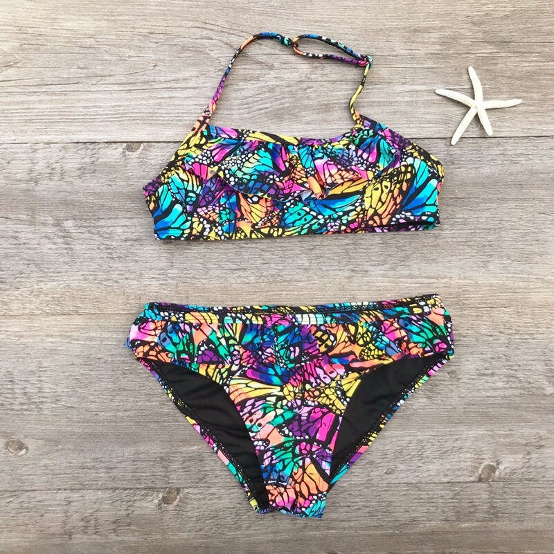 7-14Year Butterfly Print Child Bikini Set 2023 Girls Swimsuit Swimwear For Kids Summer Brazilian Teen Baby Swimming Suit Biquini