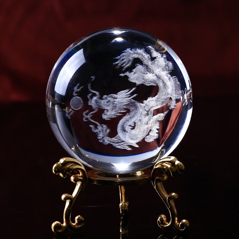 Glass Ball 3D Laser Engraved Dragon Crystal Ball Feng Shui Globe Home Decoration Accessories Miniatures Gifts